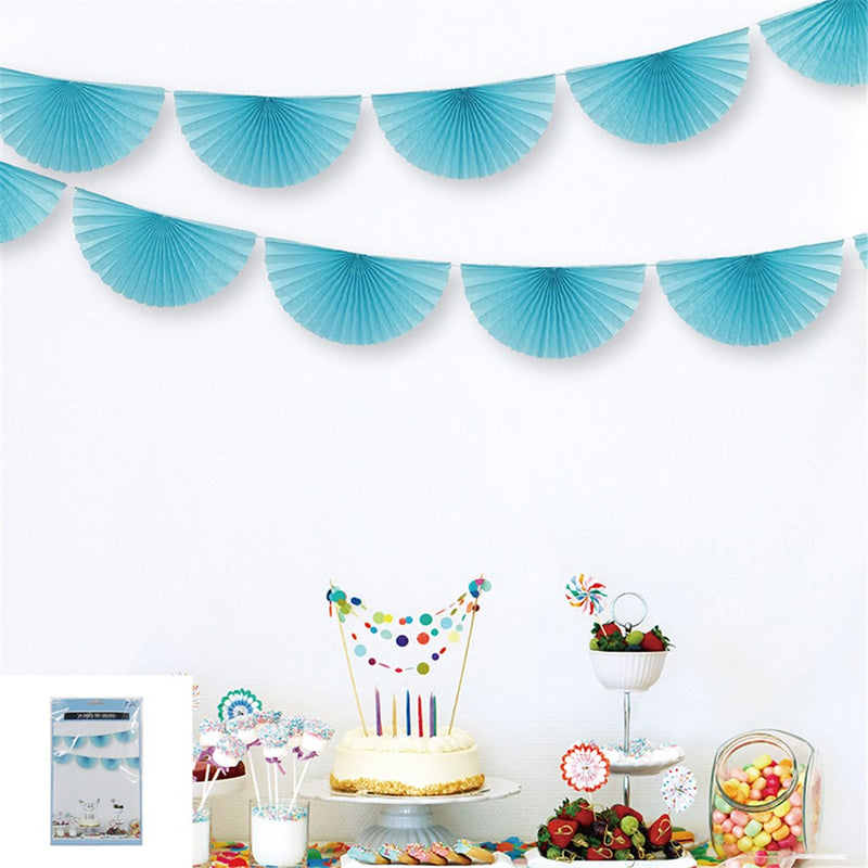 Blue paper fan garland 3 meters