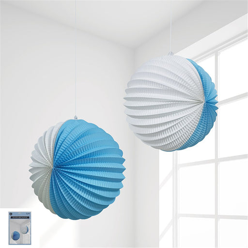 Blue accordion paper lanterns 2 pack