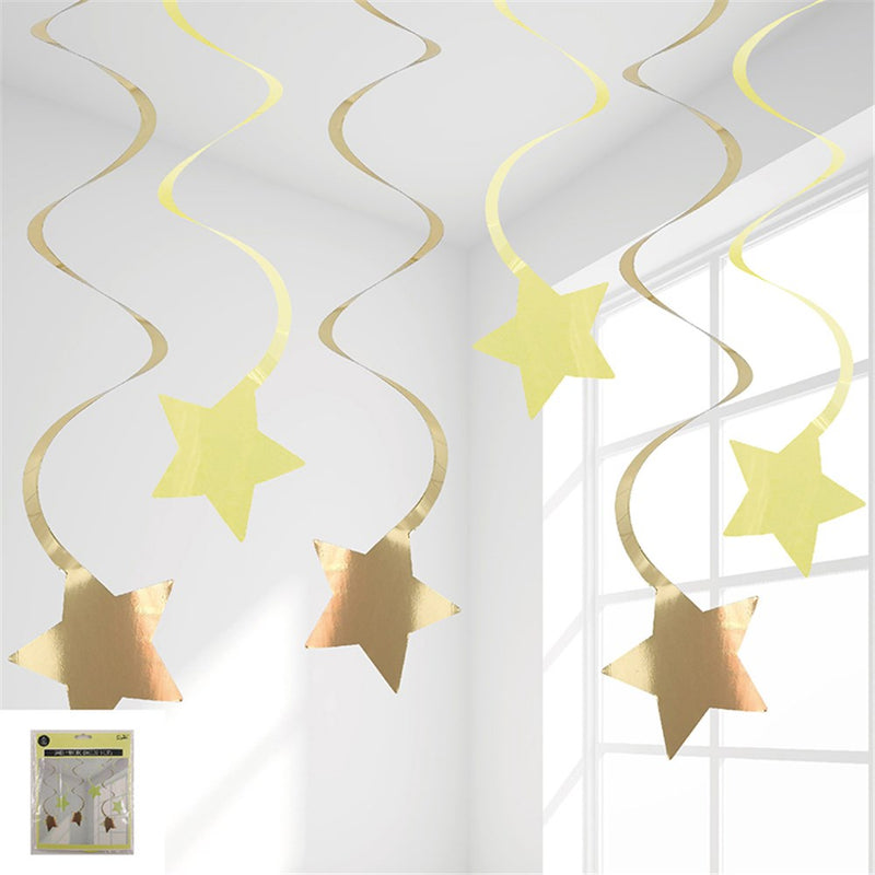 Yellow hanging swirl decorations