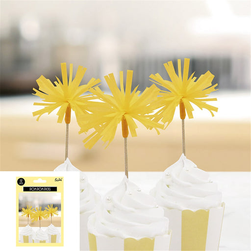 Yellow pom pom food picks 12 pack
