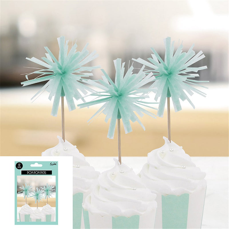 Mint green pom pom food picks