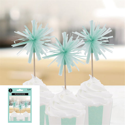 Mint green pom pom food picks