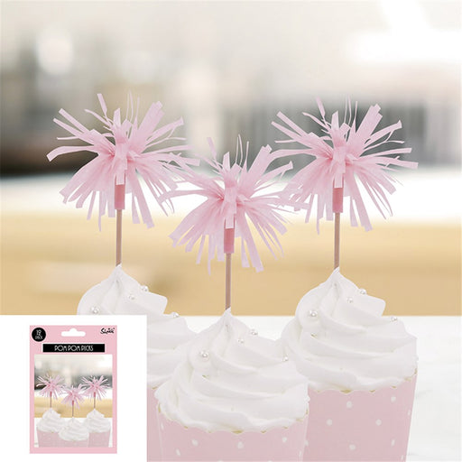 Pink pom pom food picks 12 pack