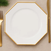 WHITE OCTAGONAL CHARGER PLATE W/CHAMPAGNE RIM 33CM – thumbnail