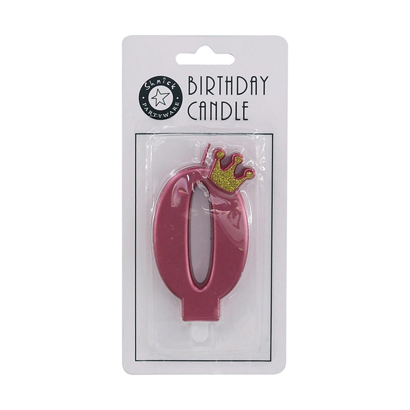 Number 0 pink metallic candle