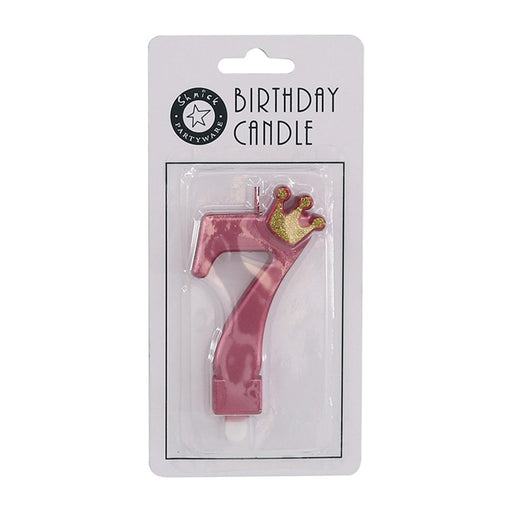Number 7 pink metallic candle