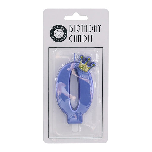 Number 0 blue metallic candle