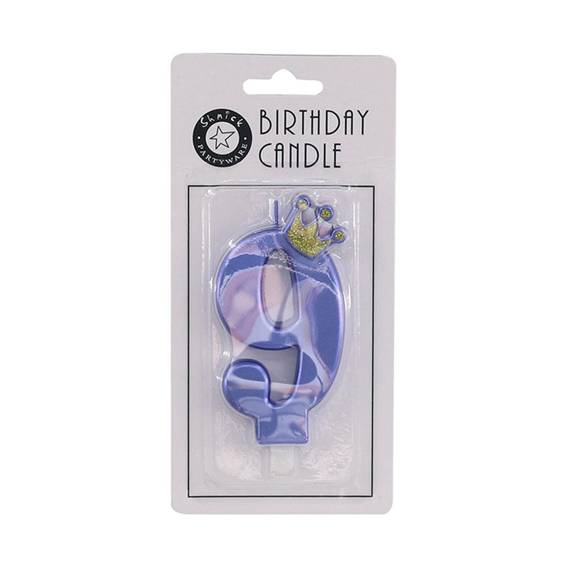 Number 9 blue metallic candle
