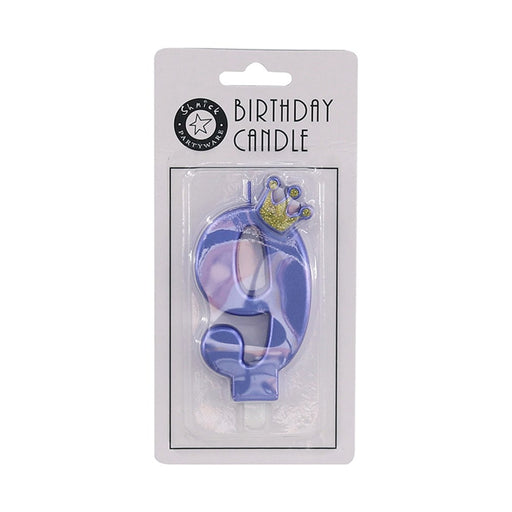 Number 9 blue metallic candle