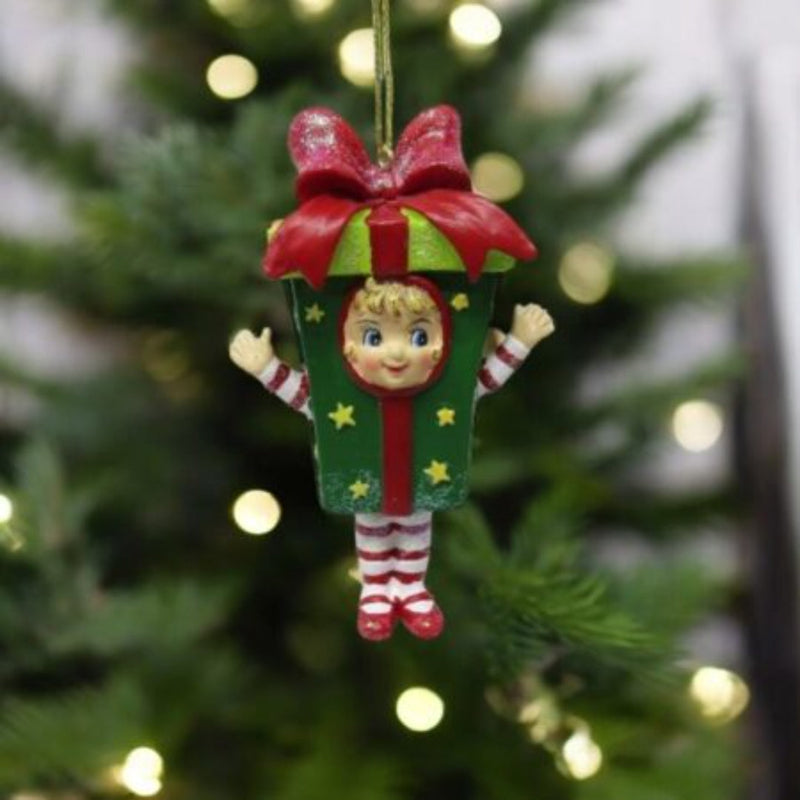 Ronis Christmas Tree Deco Elf in Present Costume 10cm
