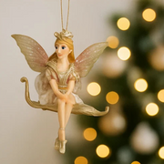 Fairy on Leaf Hanging Christmas Decoration 9cmH – thumbnail