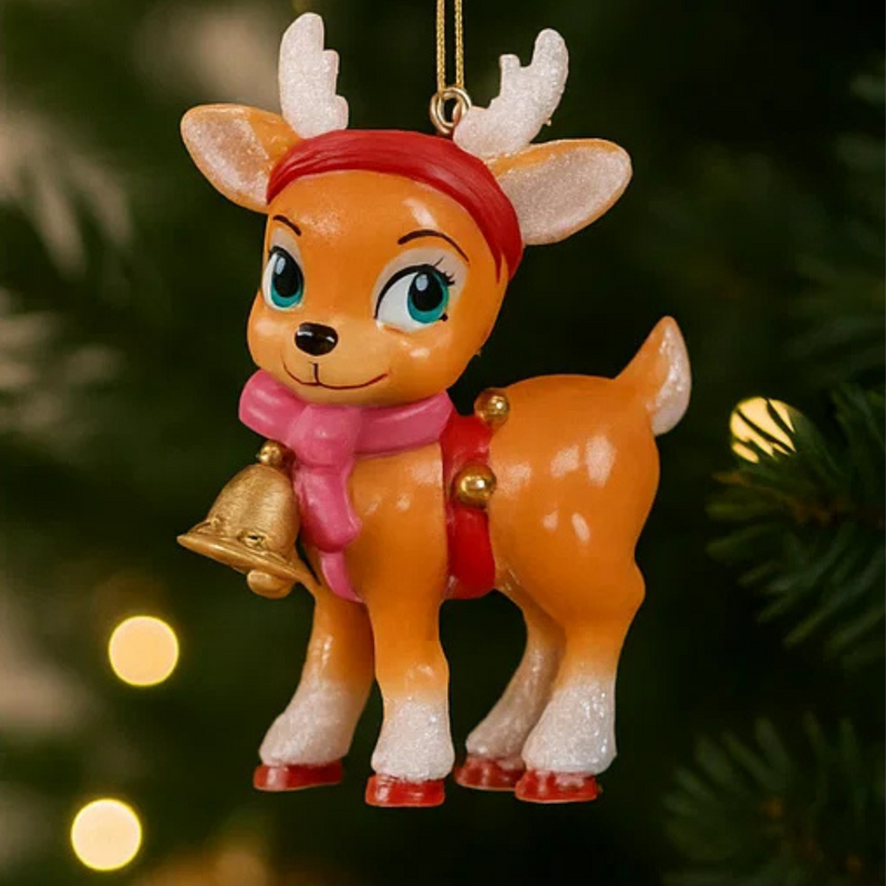 Christmas Tree Decoration Cute Reindeer with Bell 8cm