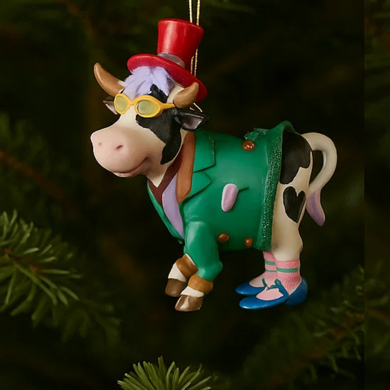 Christmas Tree Decoration Cow in Fancy Clothes 8cm