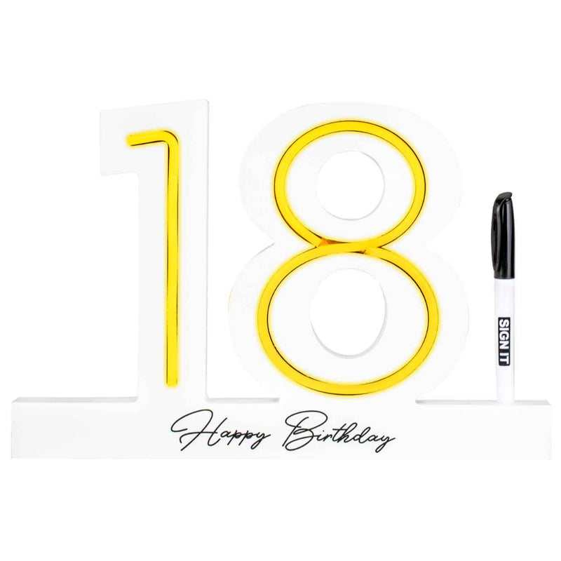 18th Birthday white neon led signature block with marker for party messages