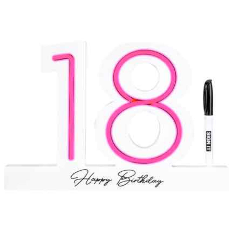 18th Birthday neon pink led signature block with marker for party messages