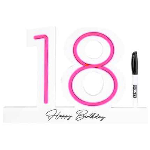 18th Birthday neon pink led signature block with marker for party messages
