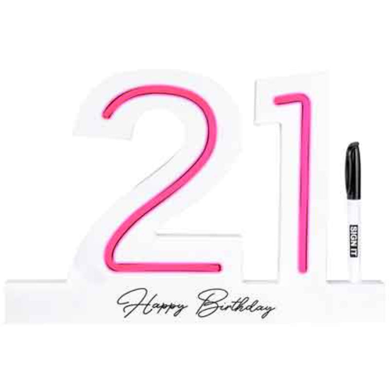 21st Birthday neon pink led signature block with marker for party messages
