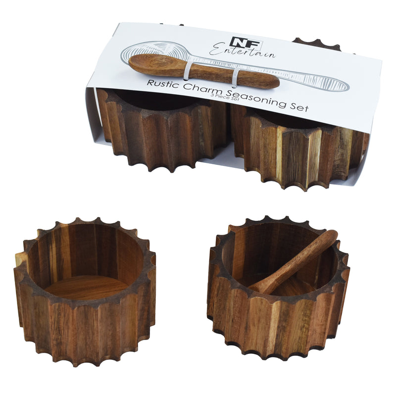 Acacia Bowls & Spoon 9x5cm Set of 3