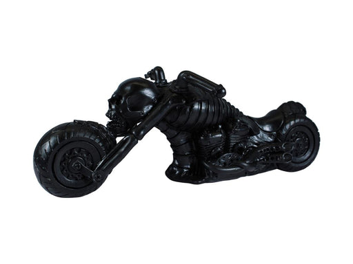 Skeleton riding motorcycle silver statue