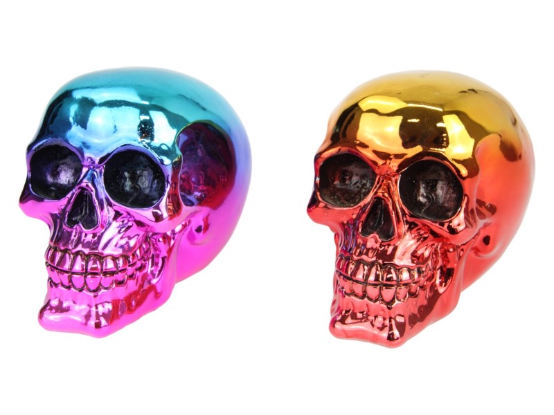 14CM ELECTRO PLATED LOOK SKULL 2 ASSTD