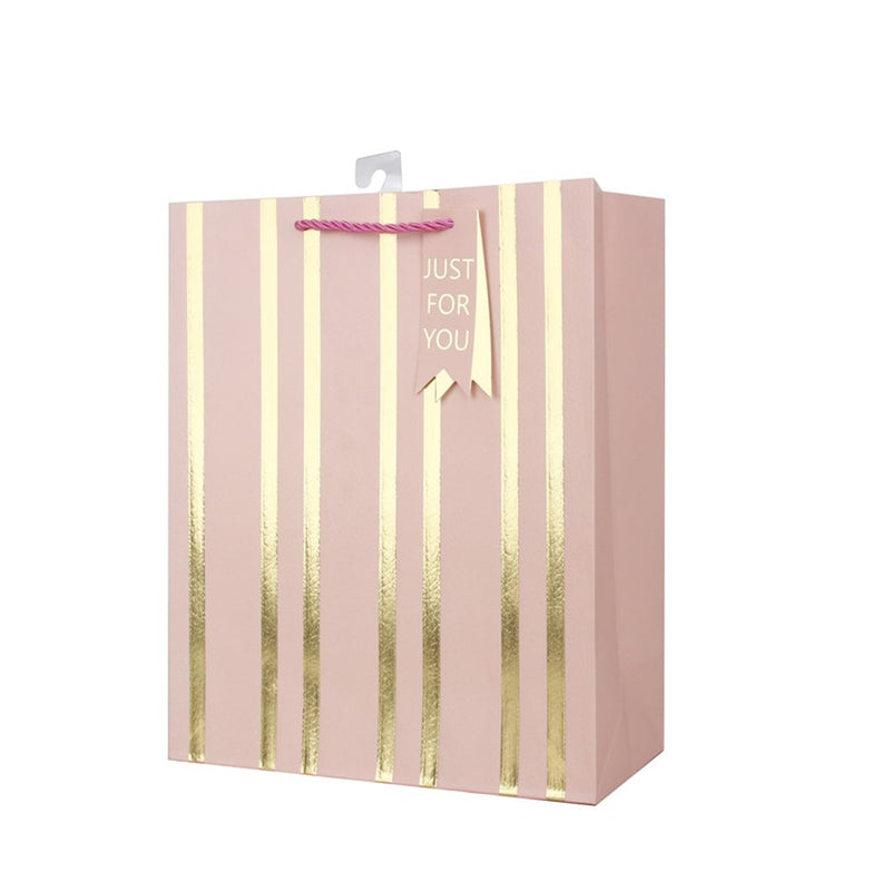 Large pink embossed stripe gift bag