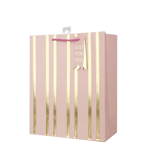 Large pink embossed stripe gift bag