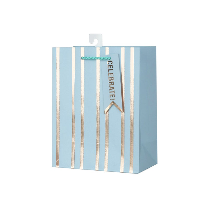 Medium blue embossed stripe gift bag