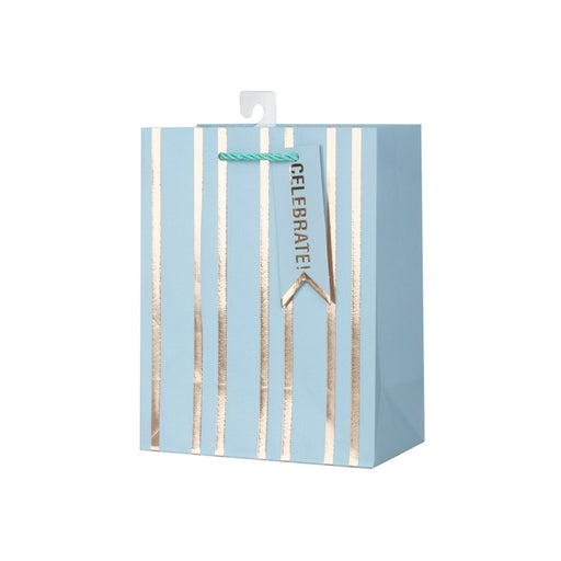 Medium blue embossed stripe gift bag