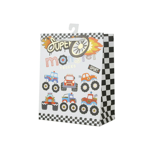 Medium gift bag with monster truck design