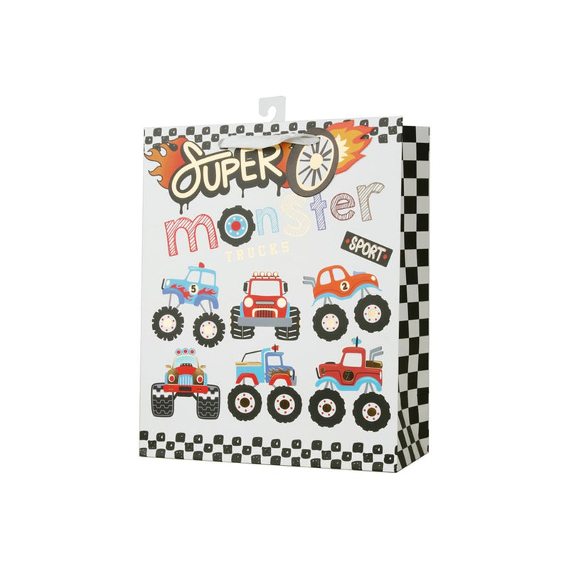 Extra large gift bag with monster truck design
