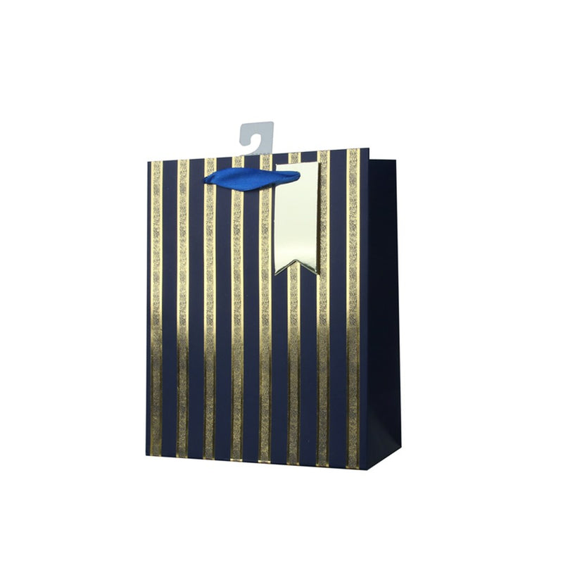 Medium blue and gold stripe gift bag