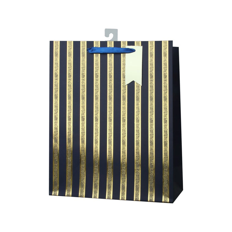 Large blue and gold stripe gift bag