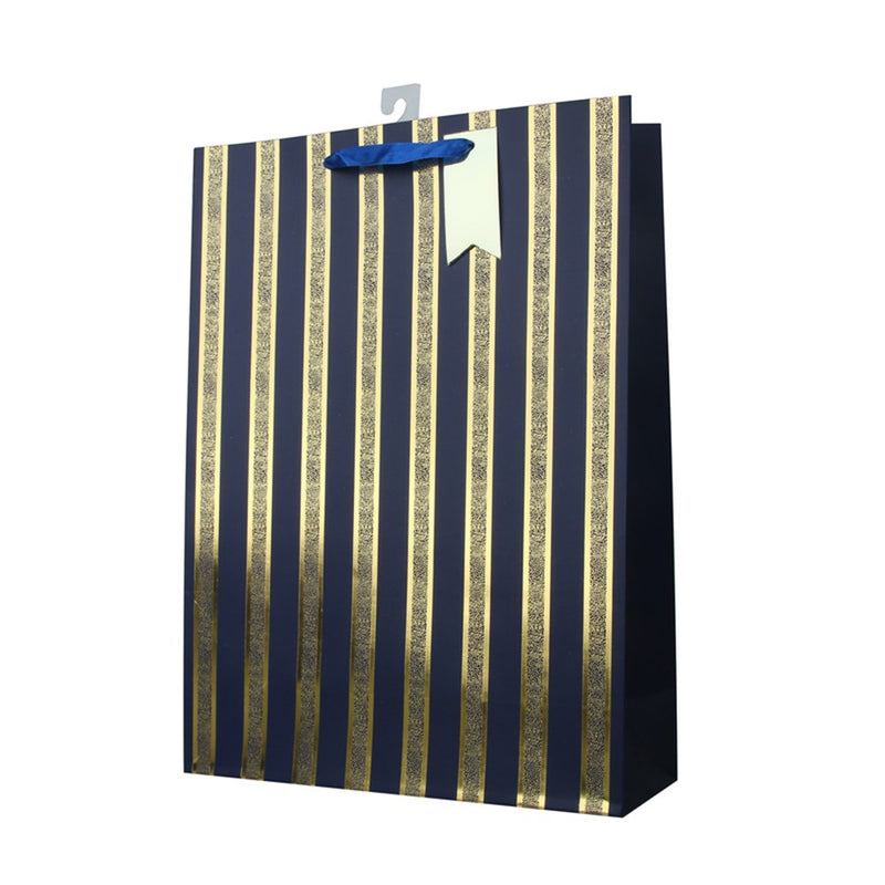 Extra large blue and gold stripe gift bag
