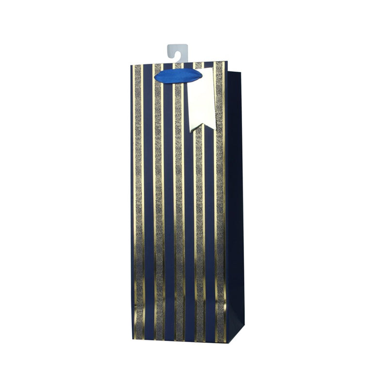 Blue and gold stripe wine bottle bag