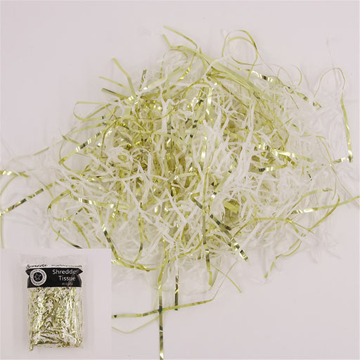 Crisp white and metallic gold crinkle filler for gift boxes
