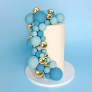 Set of 32 blue spherical cake toppers assorted sizes – thumbnail