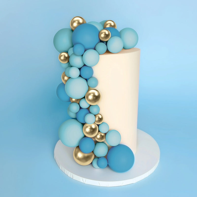 Set of 32 blue spherical cake toppers assorted sizes