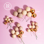 Set of 32 gold spherical cake toppers assorted sizes – thumbnail