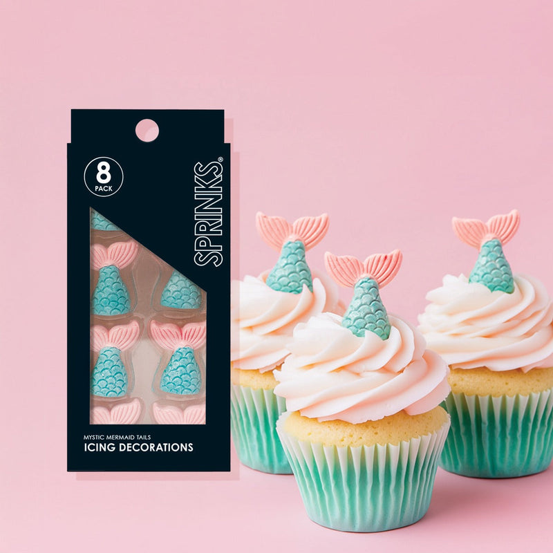 Pack of 8 edible sugar mermaid tail decorations
