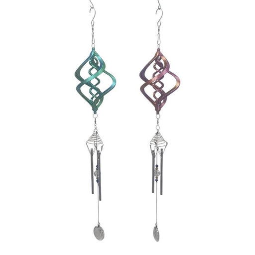 Spiral wind spinner with hanging chime