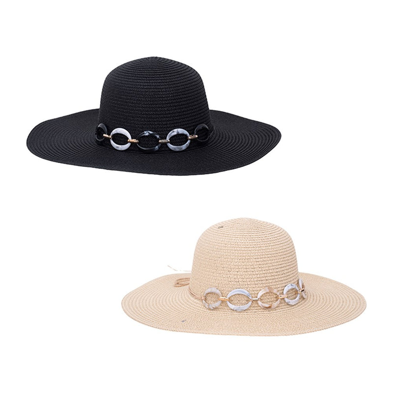 Wide brim beach hat black and beige