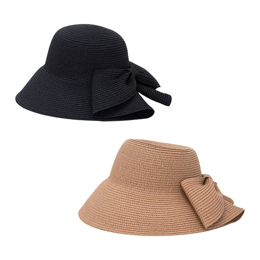 Sun hat with bow detail black or natural