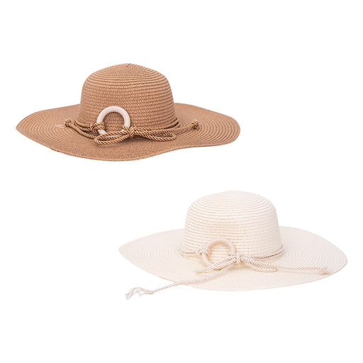 Wide brim beach hat ivory and natural