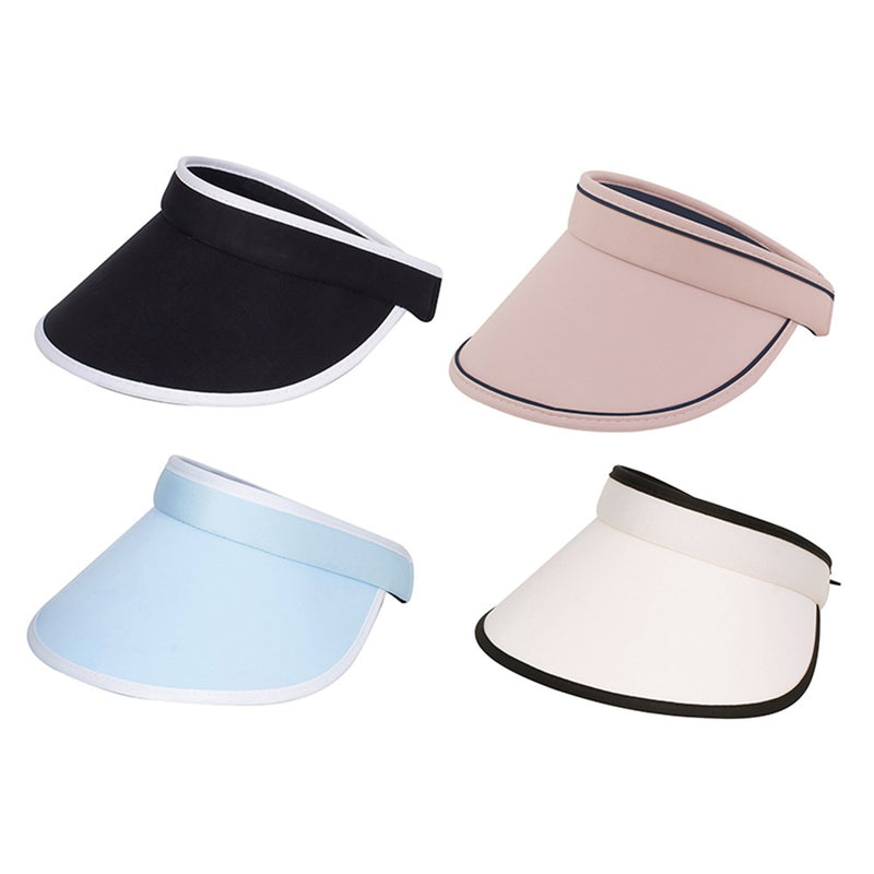 Assorted sun visors in black white blue pink