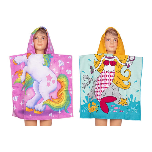 Girls hooded beach poncho towel assorted designs