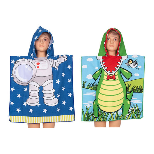Boys hooded beach poncho towel assorted designs