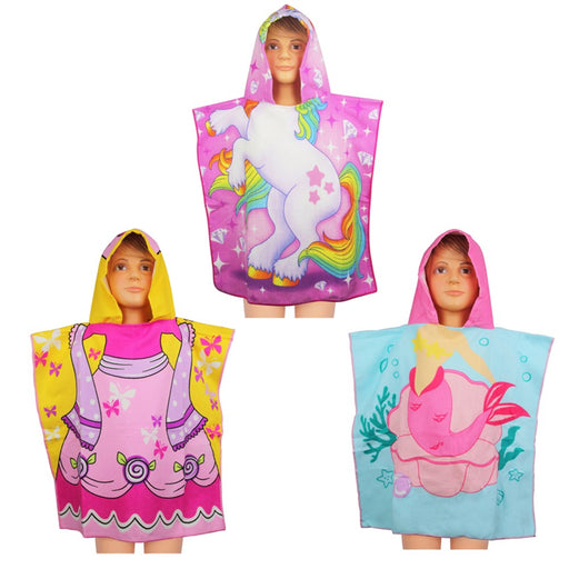 Girls hooded beach poncho towel assorted designs