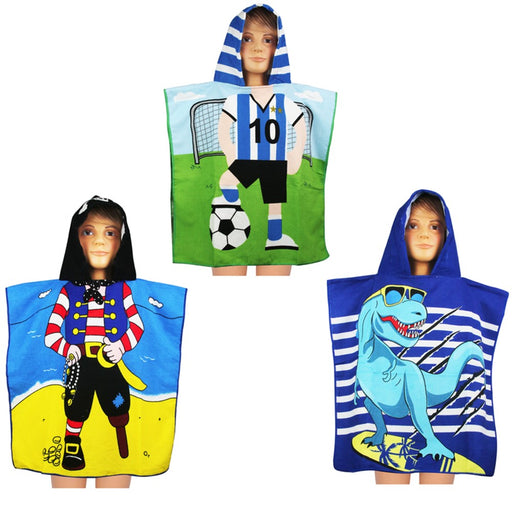 Boys hooded beach poncho towel assorted designs