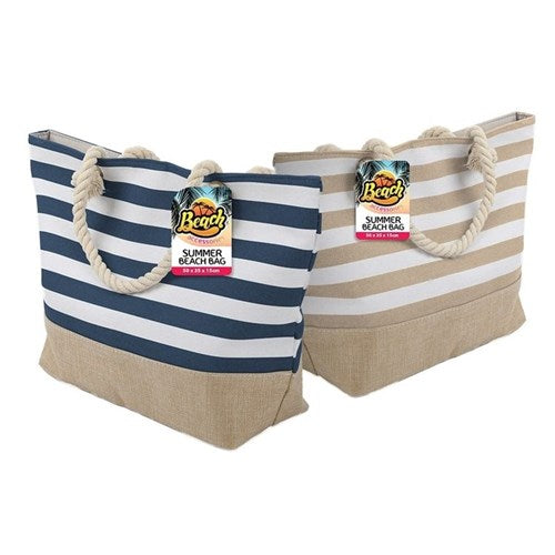 Stripe summer tote bag with beach accessories