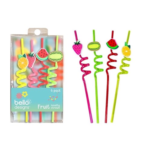 Flexible straws with fruit decoration